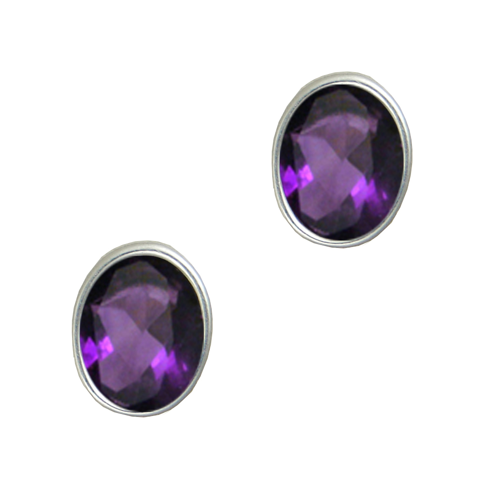 Sterling Silver Post Stud Earrings With Amethyst